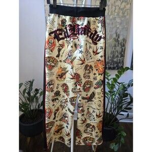 Ed Hardy Y2K Wearable Tattoo Art Track Pants Sz XS Tiger Panther Dragon Wide-leg
